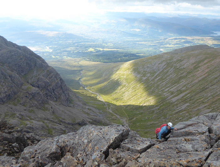 Topping out on the Long Climb, Scotalnds longest rock climb on Scotlands highest moutain, Ben Nevis.