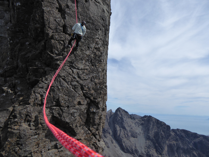Jen abseiling off the Inaccessible Pinnacle, Sgurr Dearg, Skye. What a spot for your first ever abseil 