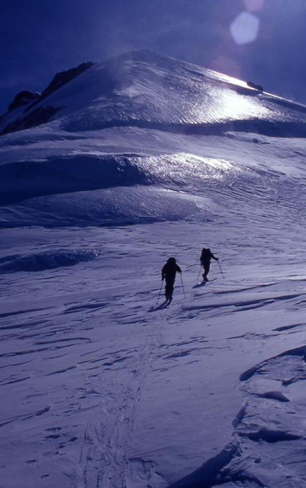 Skinning up the Dufourspitze in the Monte Rosa group.