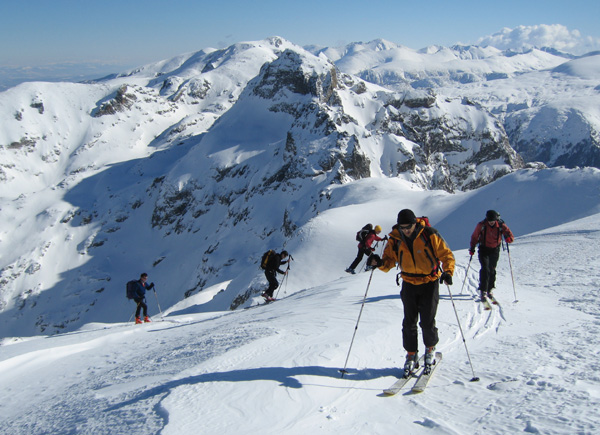 Ski touring in the mountains of Bulgaria.