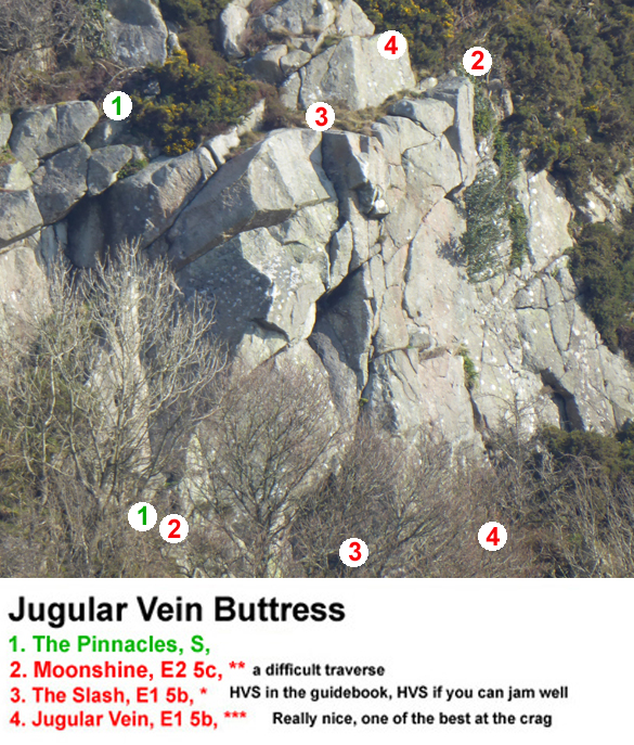 Climbing routes on Jugular ein Butttress at Clifton