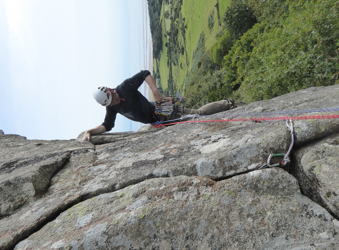 John Biggar leading Crawl Wall at Clifton, August 2022. 