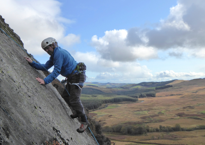 Climbing on the White Slab at the Clints of Dromore, Gatehouse of Fleet.  