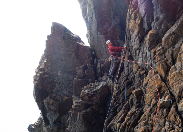 Myself on the first ascent of Nukka, Crammag Hea, July 2023. Photo courtesy of Stephen Reid @ Needlesports. 