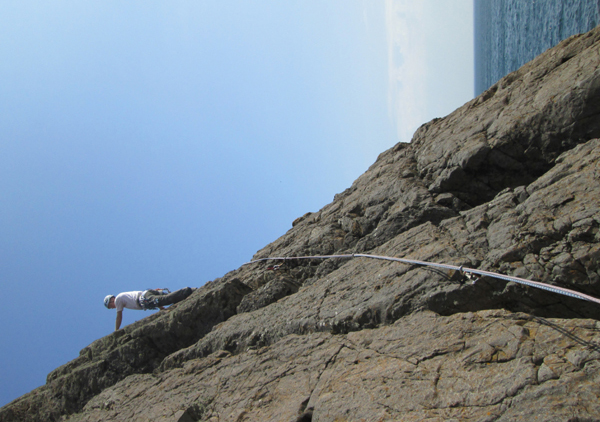 Climbing Slockmill Pinnacle at Crammag, July 2016.  