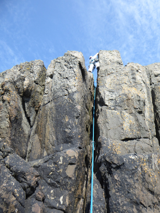 Climbing at the Fish Kettle, Galloway. 