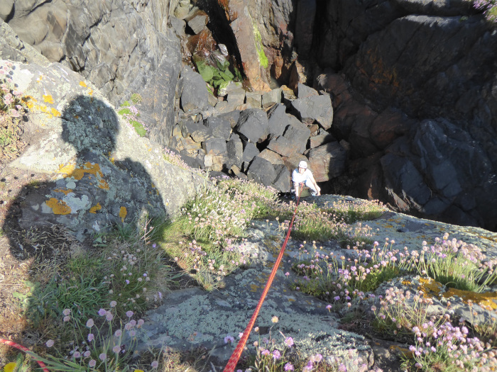 Climbing on the northern slabs of the Fish Kettle, Galloway. 