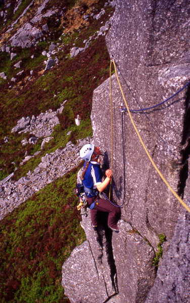 Kate on a line between Eilte Pinnacle Rib and The Original Route