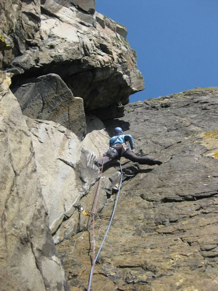 the massive corner of The Holy Grail, HVS 5a, **, maybe owrth *** stars. Easier than Laggantaclluch Corner but still with some excellent climbing. It is sometimes wet. 