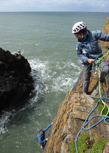 Climbing Horse Latitudes, E1 5a, Sea Buttress, Portobello. 