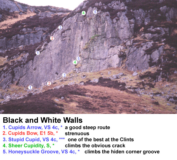 the small crag of the Black and White Walls, giving shorter more sustained routes. 