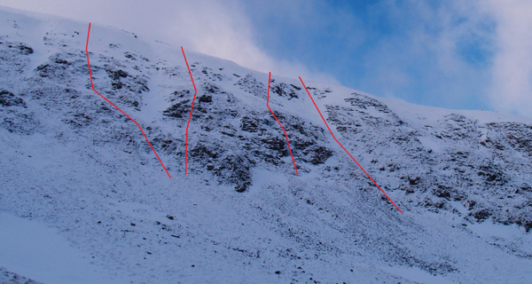 Picture courtesy of Cam Wheeler of new routes done by him at the north end of Corserine.