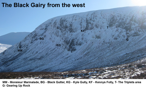 The cliffs of the Black Gairy as seen from the approach walk.