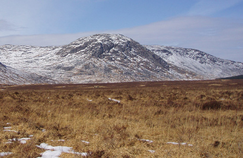 The Dungeon of Buchan from the Silver Flowe in winter conditions.