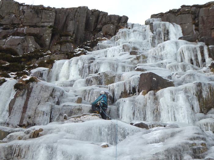 Ice climbing on teh Dow Spout waterfall in Galloway. 