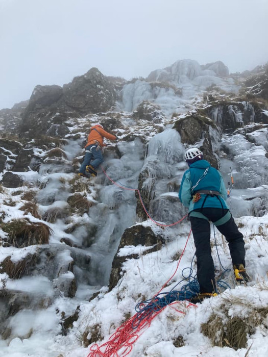 Climbin on the Millfire Icefalls, Rhinns of Kells, Galloway, January 2023. 