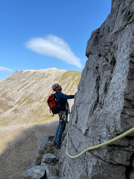 Climbing Eastern Buttress, Coire Mhic Fhearcair, Beinn Eighe, September 2023. 