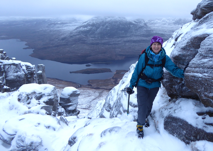 The winter ridge traverse of An Teallach in Scotland. 