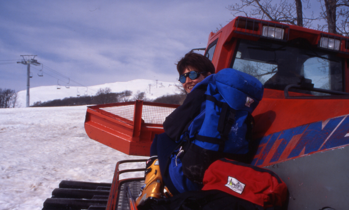 Riding the piste basher in Armenia.