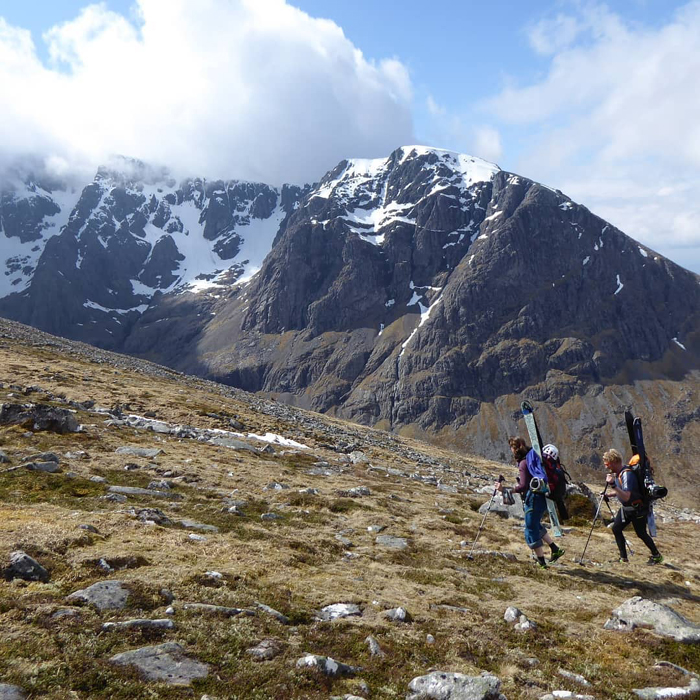 Hiking in to Carn Mor Dearg past the north face of  Ben Nevis, May 2021. 
