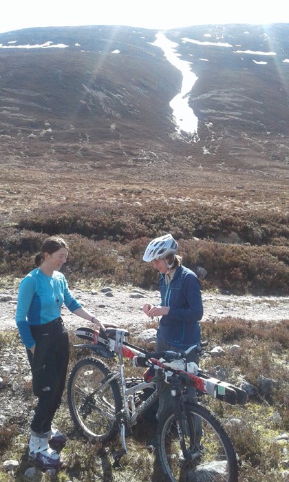 Mountian bikes being used to approach The Escalator ski descent. 