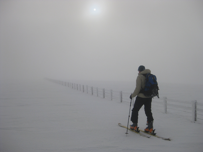 Skinning across the plateau towards Lochcraig Head. 