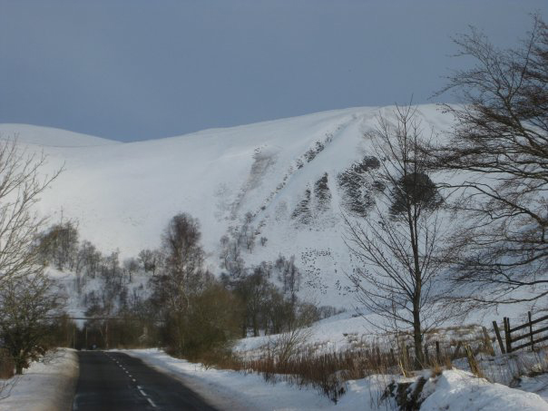 Lowther Hills from the south, under snow (there's even a  full depth slab avalanche in the centre of the picture.!).