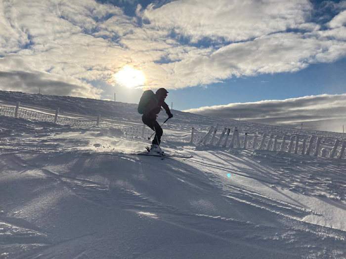 Skiing the pistes at Lowther Hills Ski Club. 