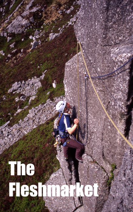 Rock climbing at the Fleshmarket, which lies on Craignelder, an outlier of Cairnsmore of Fleet in the southern Galloway Hills. 