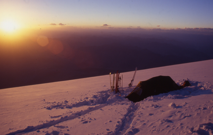 High camp at 6800m on Muztag Ata, Chinese Pamirs. 