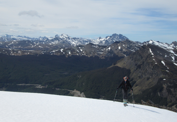 Skining up a peak in the Darwin range, Tierra del Fuego. 